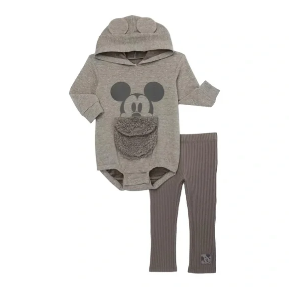 Disney Baby Mickey Mouse Hooded Bodysuit and Pants 2-Piece Outfit Set NWT - Picture 1 of 4